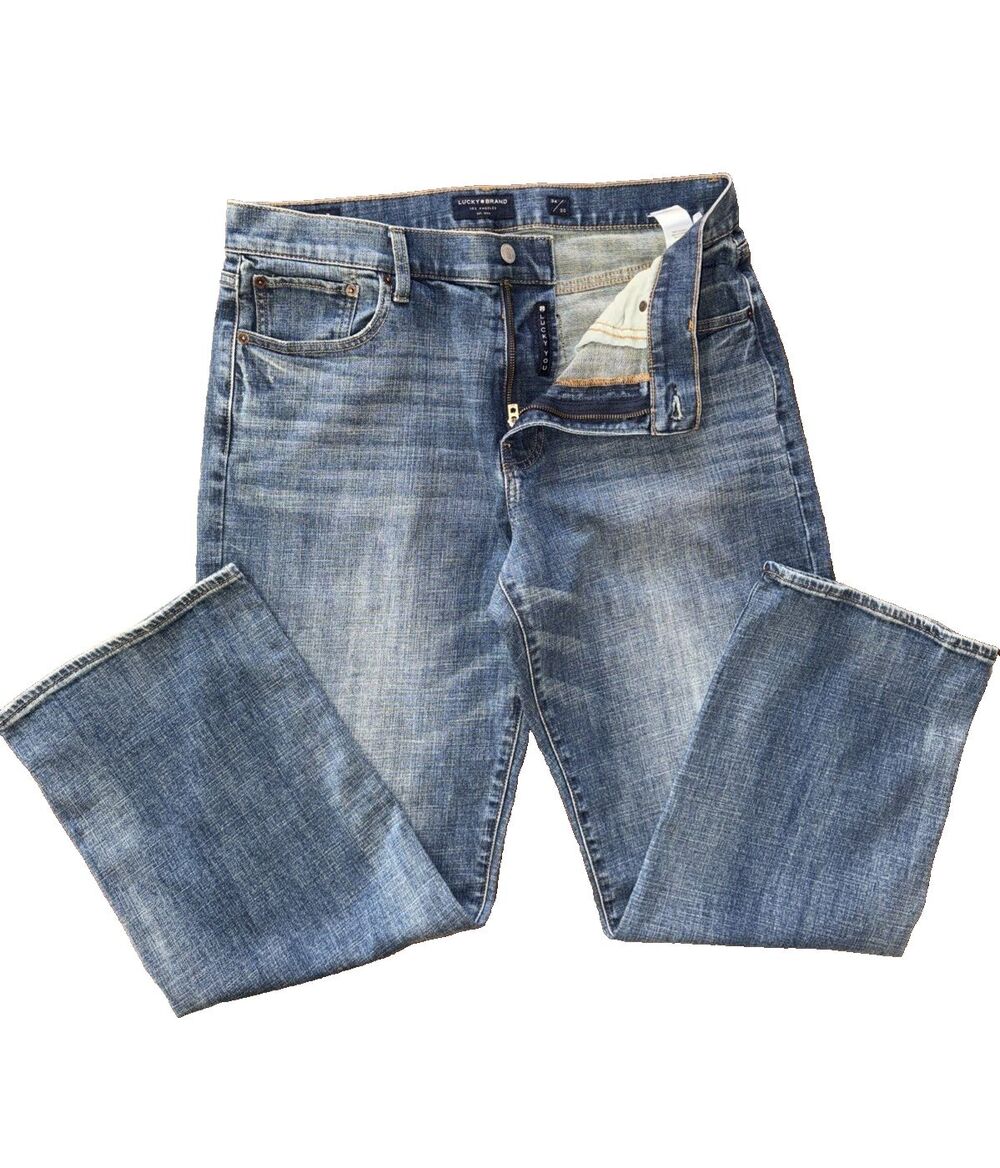 Lucky Brand 181 Relaxed Straight Blue Stretch Denim Jeans Mens W34 L30 Classic